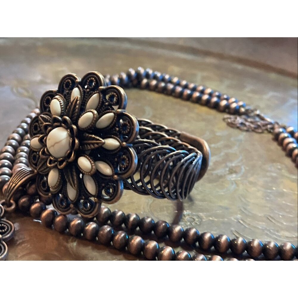 Rose Western Star Copper White Fall Necklace Earring Bracelet Ring SET Southwest - Picture 11 of 16